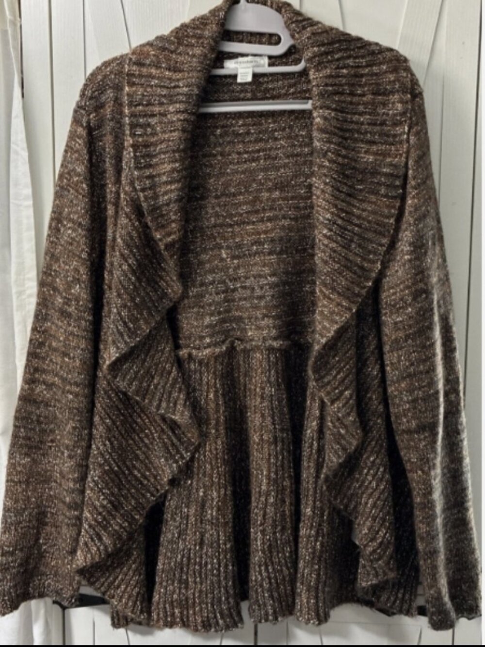 Dressbarn Womens Plus 22/24 Brown Marled Open Front Waterfall Cardigan Sweater